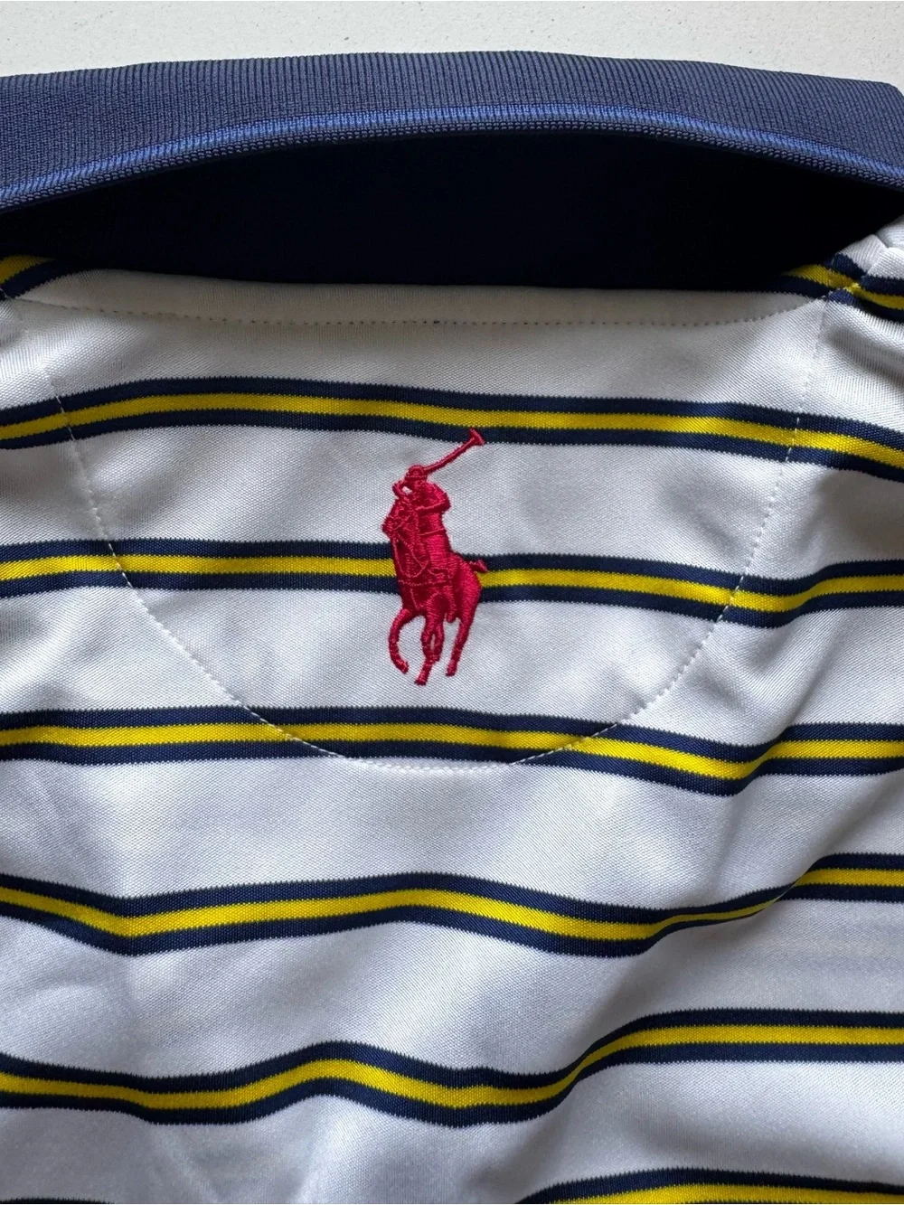 Polo by Ralph Lauren White Navy Yellow Striped Polo Shirt (Men’s Medium)